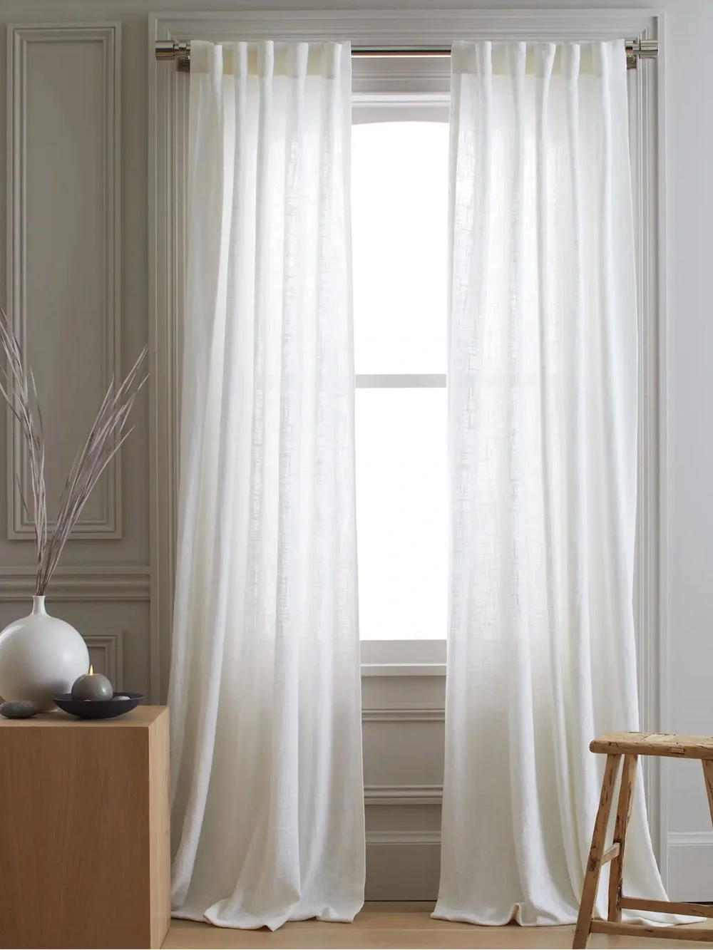NWT QUINCE Set Of 2 48x108 Cotton Sheer Curtains White 8973